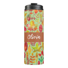 Garrafa Térmica Folhas de Outono em Aquarela Personalizadas