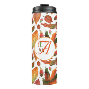 Garrafa Térmica Folhas de outono Monogramas caem no Decor Verde La
