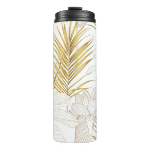Garrafa Térmica Folhas de palma de ouro de linha floral exótica tr