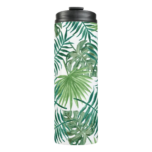 Garrafa Térmica Folhas de Palma Tropicais de Aquarela (Frente)