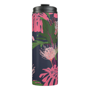 Garrafa Térmica Folhas de palma tropicais, verdes e cor-de-rosa, e