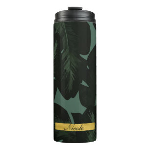 Garrafa Térmica Folhas de Palmeira Tropicais Elegantes Preto Verde