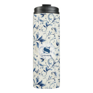 Garrafa Térmica Folhas de salsa azul Elegante - Fundo branco (2)