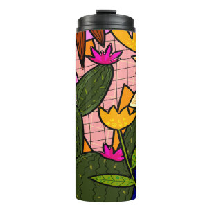 Garrafa Térmica Folhas e flores tropicais abstratas