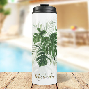 Garrafa Térmica Folhas Tropicais Aquarela Personalizadas