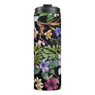 Garrafa Térmica Folhas tropicais de aquarela: padrão sem costura