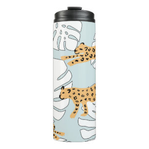 Garrafa Térmica Folhas tropicais de leopardo e de palmeiras de mon