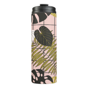 Garrafa Térmica Folhas tropicais de palma, na moda verão.