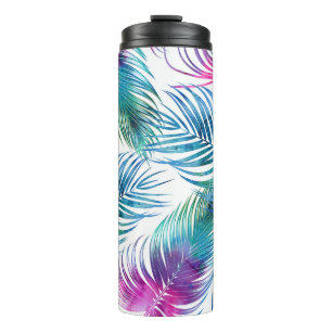 Garrafa Térmica Folhas tropicais de palma, padrão floral de aquare