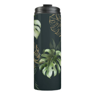 Garrafa Térmica Folhas Tropicais Douradas: Cor de Água Escura