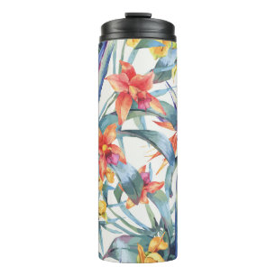 Garrafa Térmica Folhas Tropicais Flores Vintage Botânica