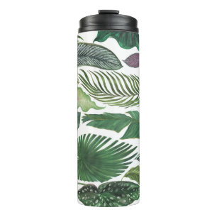 Garrafa Térmica Folhas tropicais: fundo sem costura de aquarela