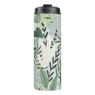 Garrafa Térmica Folhas Tropicais: Impressão de Vintage Desenhado À