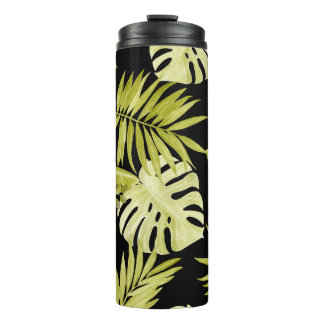 Garrafa Térmica Folhas tropicais, orquídeas, padrão de aquarela.