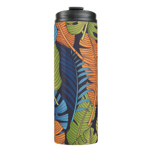 Garrafa Térmica Folhas tropicais, padrão floral sem costura.