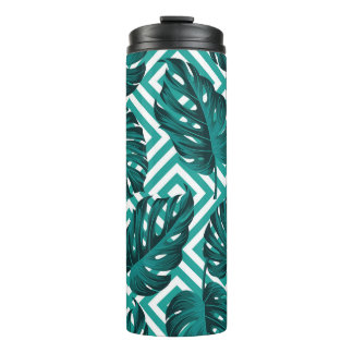 Garrafa Térmica Folhas Tropicais: Padrão Invisível Floral.