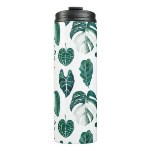 Garrafa Térmica Folhas tropicais padrão uniforme de aquarela com