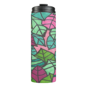 Garrafa Térmica Folhas Tropicais Verdes e Rosa 
