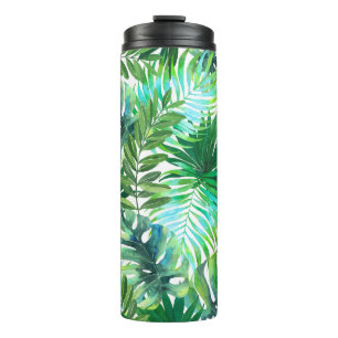 Garrafa Térmica Folhas Verdes Tropicais, Sem Água.