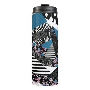 Garrafa Térmica Folheto azul, popular, retalhos, folclore, rústico