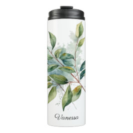Garrafa Térmica Foliage Verde Elegante Aquarela, personalizada