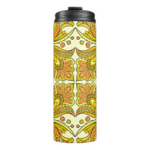 Garrafa Térmica Folk Floral Amarelo: Padrão de Vintagem de Na moda