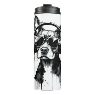 Garrafa Térmica fones de ouvido de cães legal Coroa preta e tinta