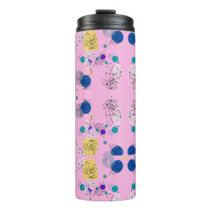 Garrafa Térmica Formas Botânicas Abstratas Florais Boho Rosa Moder