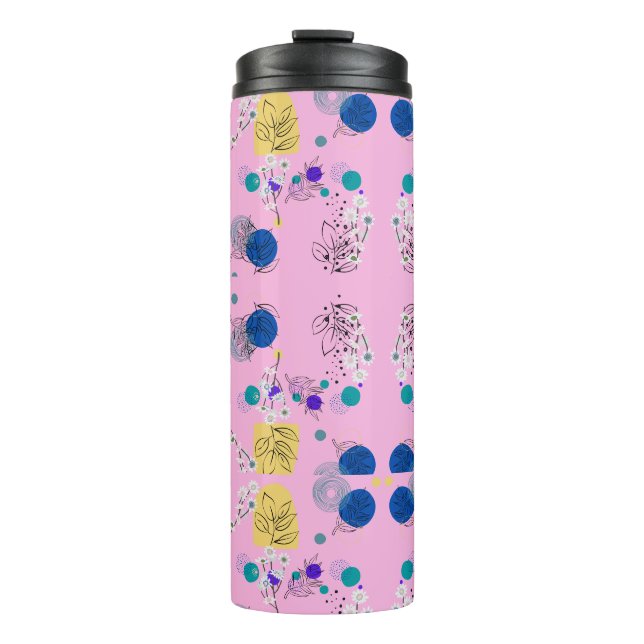 Garrafa Térmica Formas Botânicas Abstratas Florais Boho Rosa Moder (Frente)
