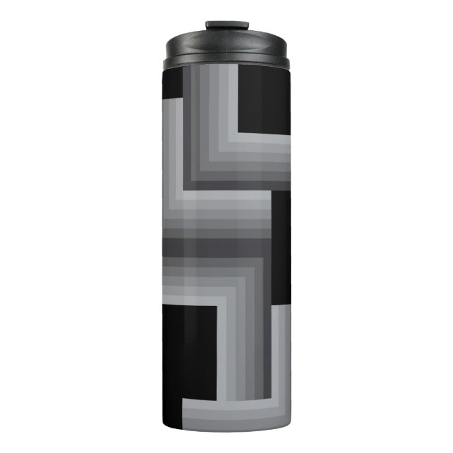Garrafa Térmica Formas quadradas pretas, prateadas, legal, únicas, (Frente)