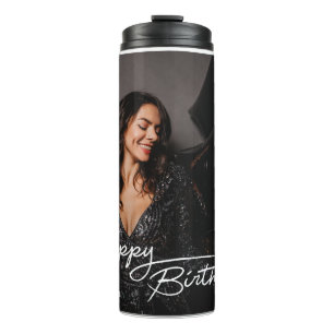 Garrafa Térmica Foto de aniversário feliz e elegante