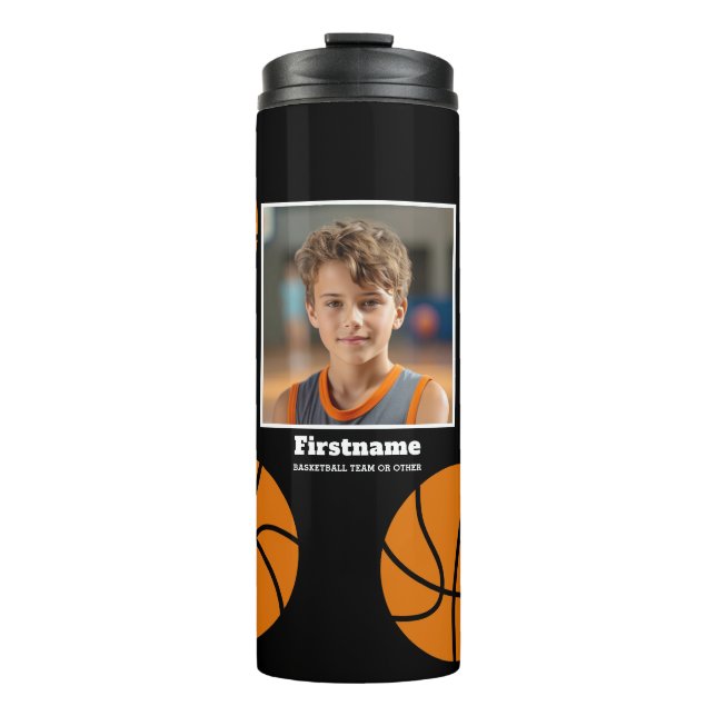 Garrafa Térmica Foto de basquete adiciona seu nome - Pode editar c (Frente)
