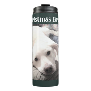 Garrafa Térmica Foto de Cachorro Bonito de Natal Verde
