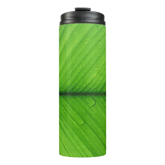 Garrafa Térmica Foto de foco suave da folha verde (Frente)