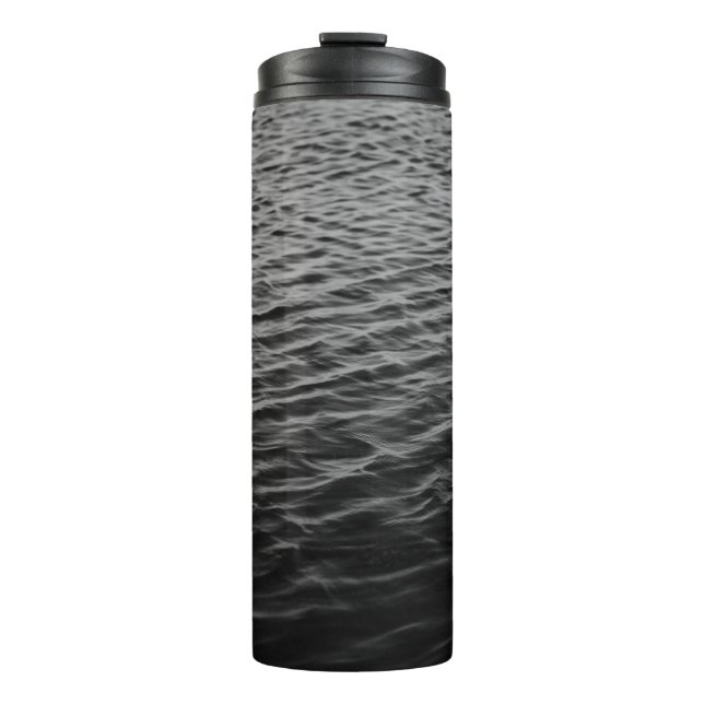 Garrafa Térmica Foto do mar em escala de cinza (Frente)