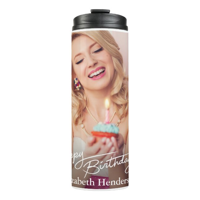 Garrafa Térmica Foto simples de aniversário feliz moderno (Frente)