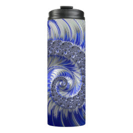 Garrafa Térmica Fractal Espiral Branco da Cinza Azul Moderna