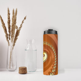 Garrafa Térmica Fractal Espiral Gradiente Laranja Dourado abstrato