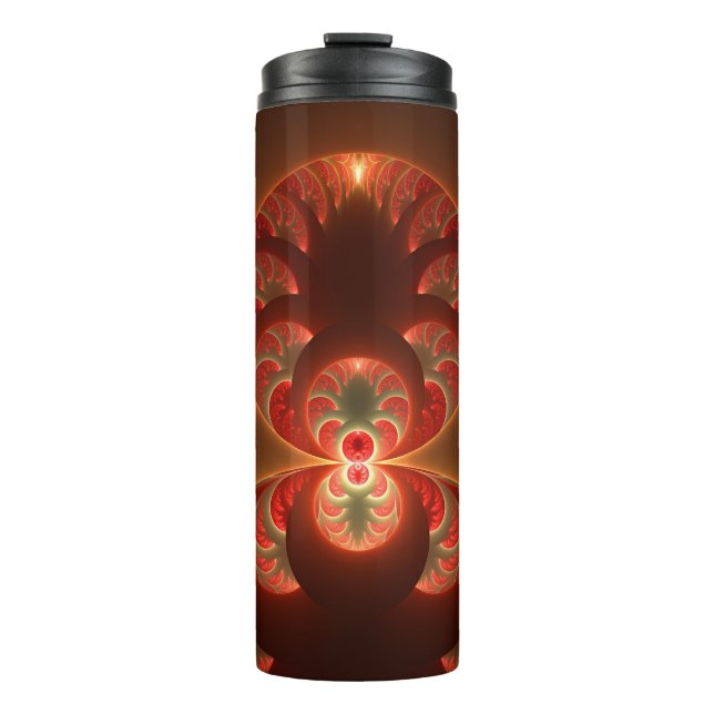 Garrafa Térmica Fractal vermelho-laranja abstrato moderno e lumino (Frente)