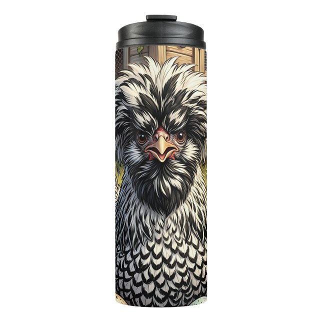 Garrafa Térmica Frango Polonês Preto e Branco Fofo (Frente)
