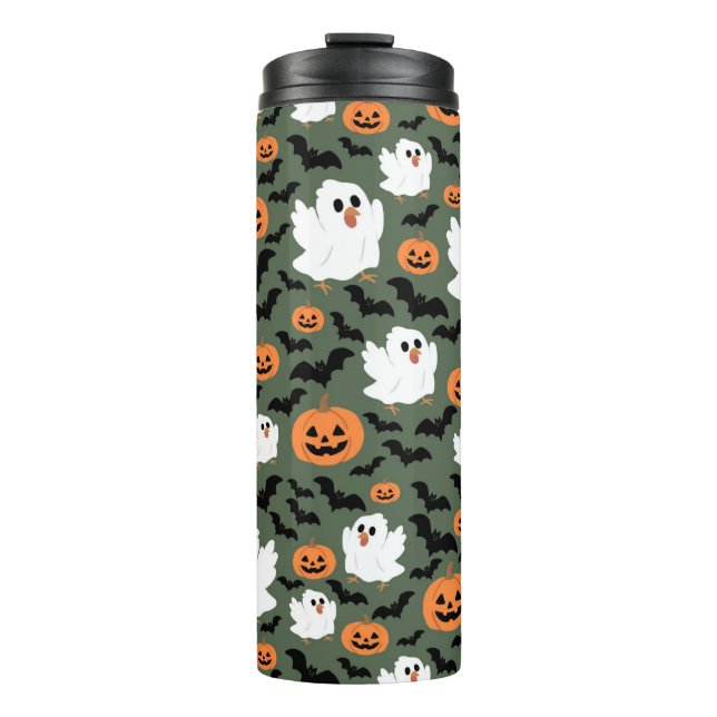 Garrafa Térmica Frangos Fantasmas Cute Spooky com Pumpkins e Bats (Frente)