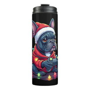 Garrafa Térmica French Bulldog Controle de Video Game Luz Neve Sa