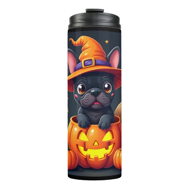 Garrafa Térmica French Bulldog Witch Pumpkin Halloween Mens Womens (Frente)