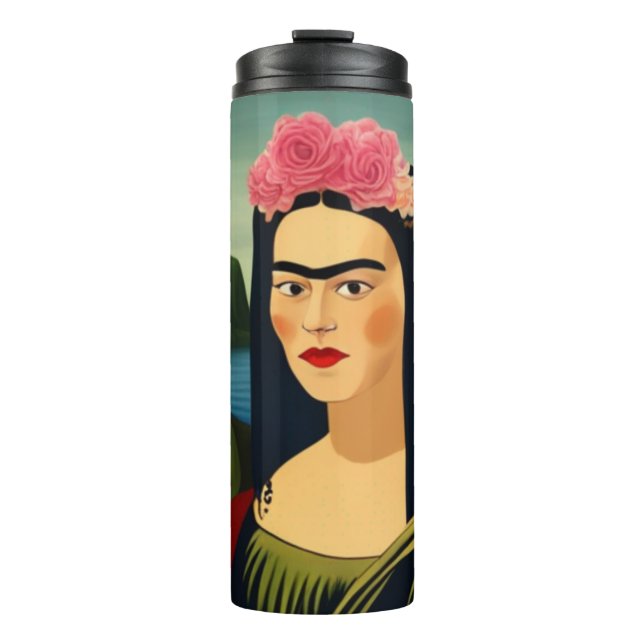 Garrafa Térmica Frida Kahlo como Mona Lisa Thermal Tumbler (Frente)