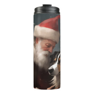 Garrafa Térmica Fronteira Collie com Papai Noel Natal Festivo