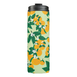 Garrafa Térmica Fruta de laranja: padrão de vinheta verde.