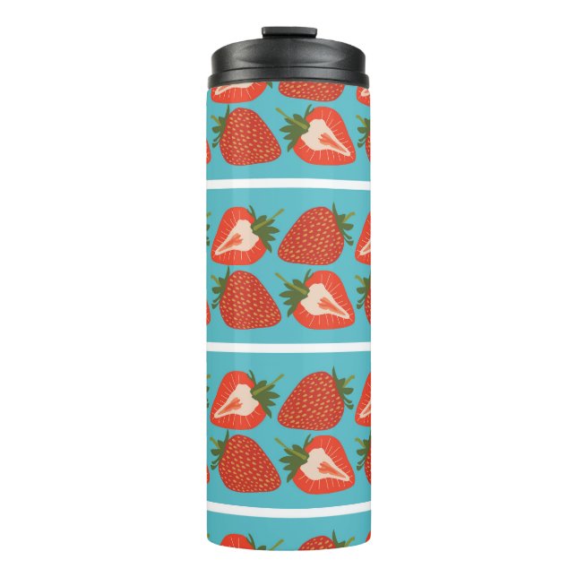 Garrafa Térmica Fruta de morango: Padrão de repetição sem costura. (Frente)