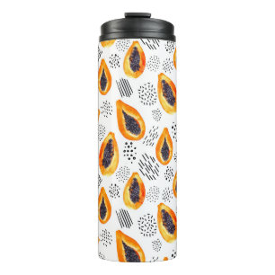 Garrafa Térmica Fruta de Papaya: padrão de aquarela abstrato.