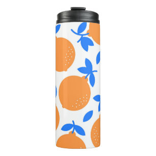 Garrafa Térmica Fruta Laranja: Padrão Infinito De Balança Azul.