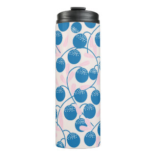 Garrafa Térmica Frutas azuis, folhas cor-de-rosa, design sem costu